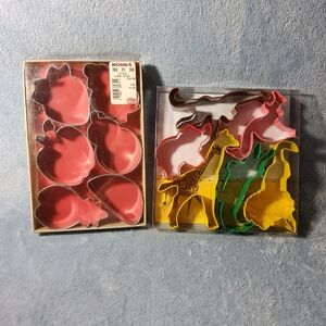 2 Full Sets Cookie Cutters New & Sealed 6 Fruit Shaped 6 Safari Animals